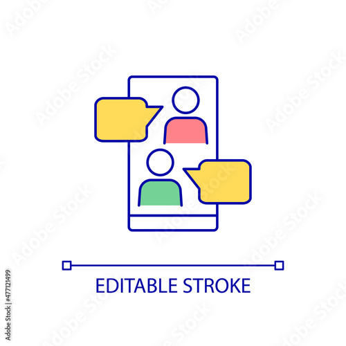Instant messaging app RGB color icon. Mobile app for communication. Real time texting. Application users. Isolated vector illustration. Simple filled line drawing. Editable stroke. Arial font used