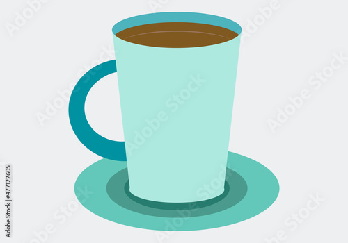 Taza con bebida caliente en fondo blanco.