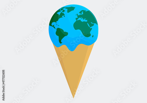 Planeta derritiéndose por calentamiento global en un cono. 