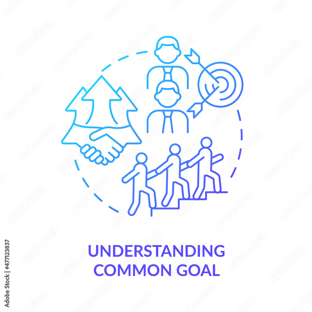 Understanding common goals blue gradient concept icon. Teamwork development abstract idea thin line illustration. Isolated outline drawing. Roboto-Medium, Myriad Pro-Bold fonts used Understanding common goals blue gradient concept icon. Teamwork development abstract idea thin line illustration. Isolated outline drawing. Roboto-Medium, Myriad Pro-Bold fonts used