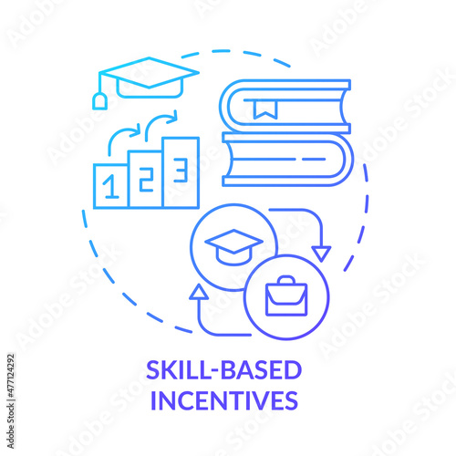 Skill-based incentives blue gradient concept icon. Development of team members abstract idea thin line illustration. Isolated outline drawing. Roboto-Medium, Myriad Pro-Bold fonts used