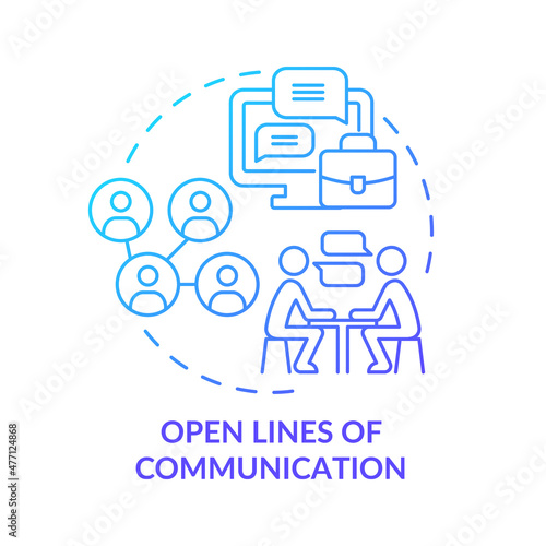 Open lines of communication blue gradient concept icon. Team issues solution abstract idea thin line illustration. Isolated outline drawing. Roboto-Medium, Myriad Pro-Bold fonts used