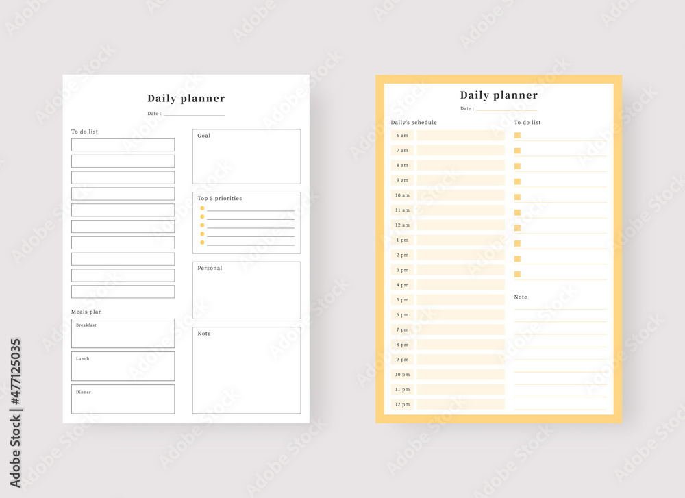 Daily planner template. Set of planner and to do list. Modern planner template set. Vector illustration. Daily planner template. Set of planner and to do list. Modern planner template set. Vector illustration.