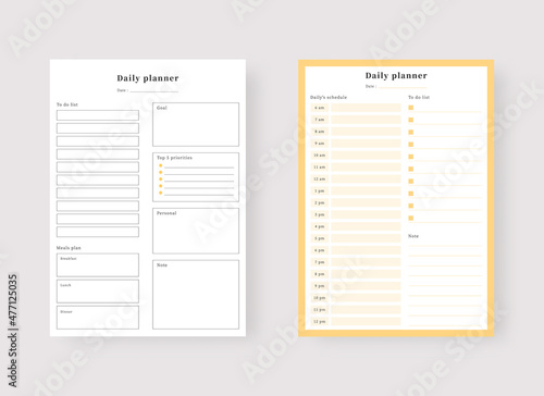 Daily planner template. Set of planner and to do list. Modern planner template set. Vector illustration. 