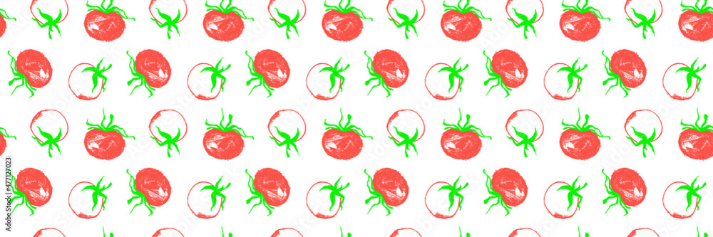 Vector Tomatoes pattern seamless for label tomato paste or Tomato juice packaging. Hand-drawn vegetarian background. Organic vegetables. Vegan ornament for eco market banner, healthy food flyer — Bio. Vector Tomatoes pattern seamless for label tomato paste or Tomato juice packaging. Hand-drawn vegetarian background. Organic vegetables. Vegan ornament for eco market banner, healthy food flyer — Bio.