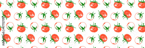Vector Tomatoes pattern seamless for label tomato paste or Tomato juice packaging. Hand-drawn vegetarian background. Organic vegetables. Vegan ornament for eco market banner, healthy food flyer — Bio.