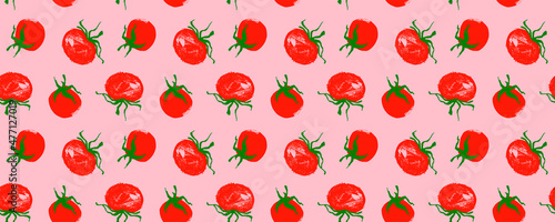 Vector Tomatoes pattern seamless for label tomato paste or Tomato juice packaging. Hand-drawn vegetarian background. Organic vegetables. Vegan ornament for eco market banner, healthy food flyer — Bio.