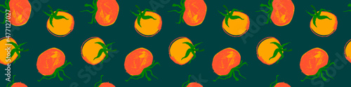 Vector Tomatoes pattern seamless for label tomato paste or Tomato juice packaging. Hand-drawn vegetarian background. Organic vegetables. Vegan ornament for eco market banner, healthy food flyer — Bio.