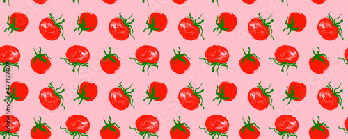 Vector Tomatoes pattern seamless for label tomato paste or Tomato juice packaging. Hand-drawn vegetarian background. Organic vegetables. Vegan ornament for eco market banner, healthy food flyer — Bio.