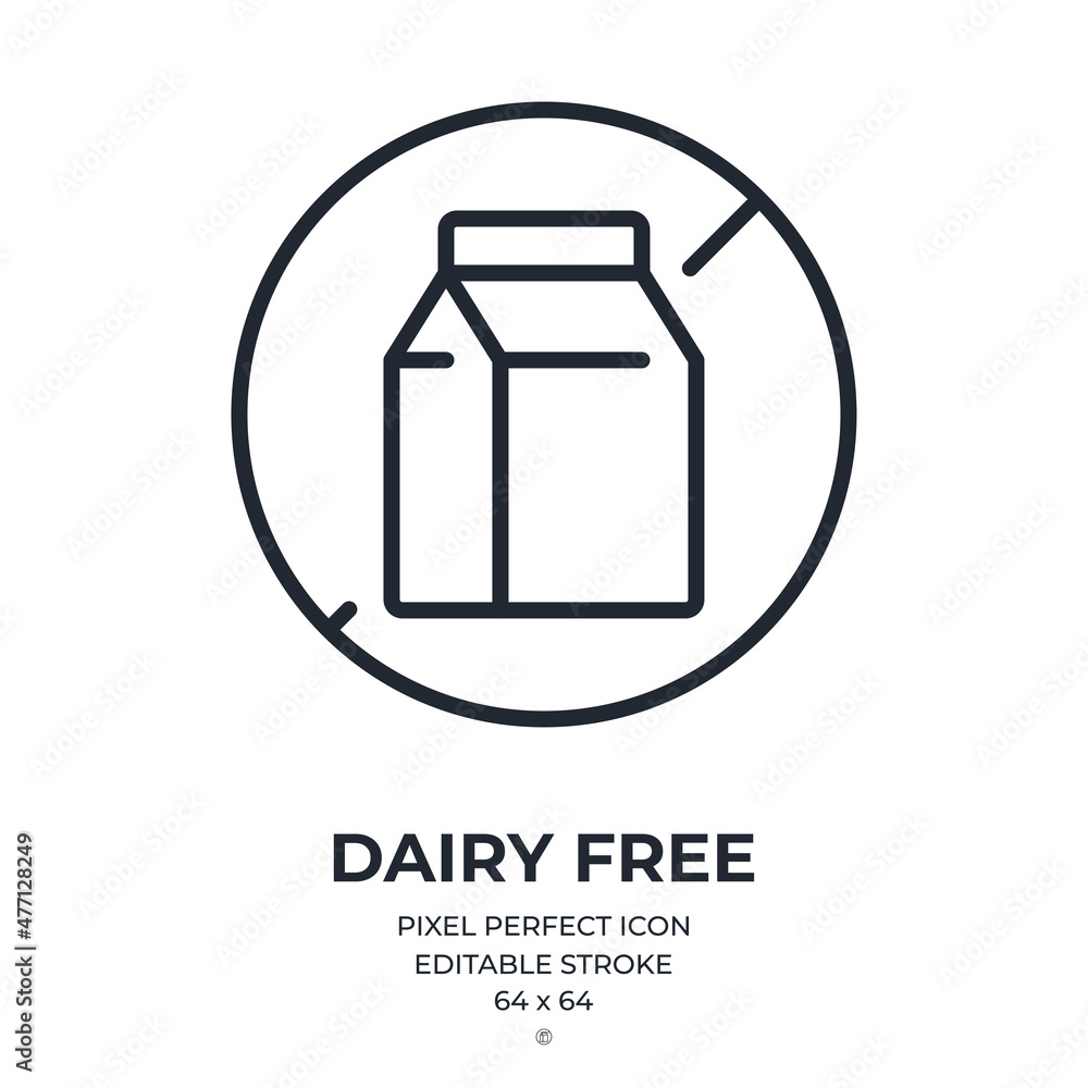 Dairy free editable stroke outline icon isolated on white background flat vector illustration. Pixel perfect. 64 x 64. Dairy free editable stroke outline icon isolated on white background flat vector illustration. Pixel perfect. 64 x 64.