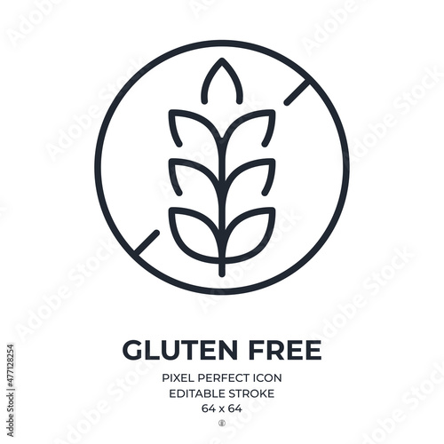 Gluten free editable stroke outline icon isolated on white background flat vector illustration. Pixel perfect. 64 x 64.