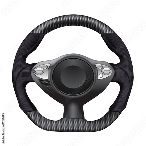 Realistic car steering wheel automobile multi function design sport racing on white background vector