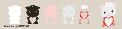 Cute sheep candy ornament. Layered paper decoration treat holder for dome. Hanger for sweets, candy for birthday, baby shower, valentine days. Print, cut out, glue. Vector stock illustration