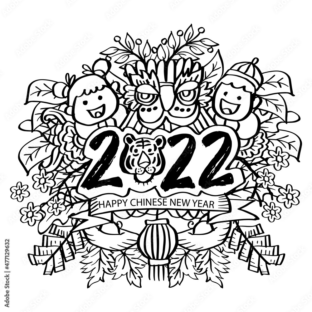Doodle of symbol Chinese  New Year 2022