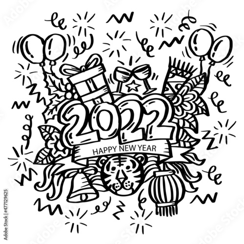 Doodle of symbol  New Year 2022