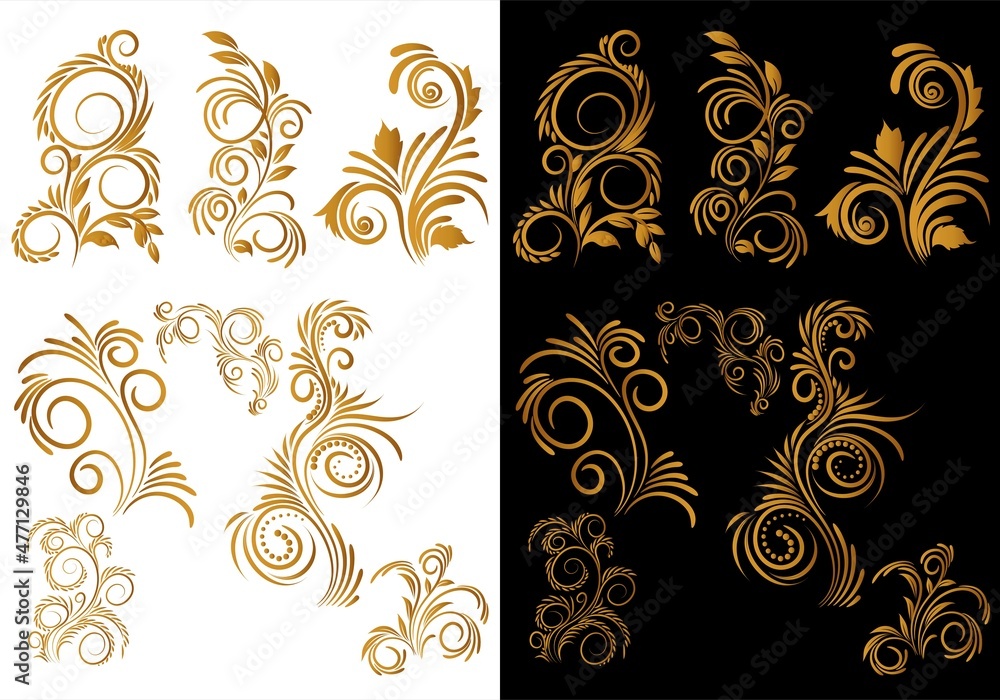 Artistic golden decorative floral set design