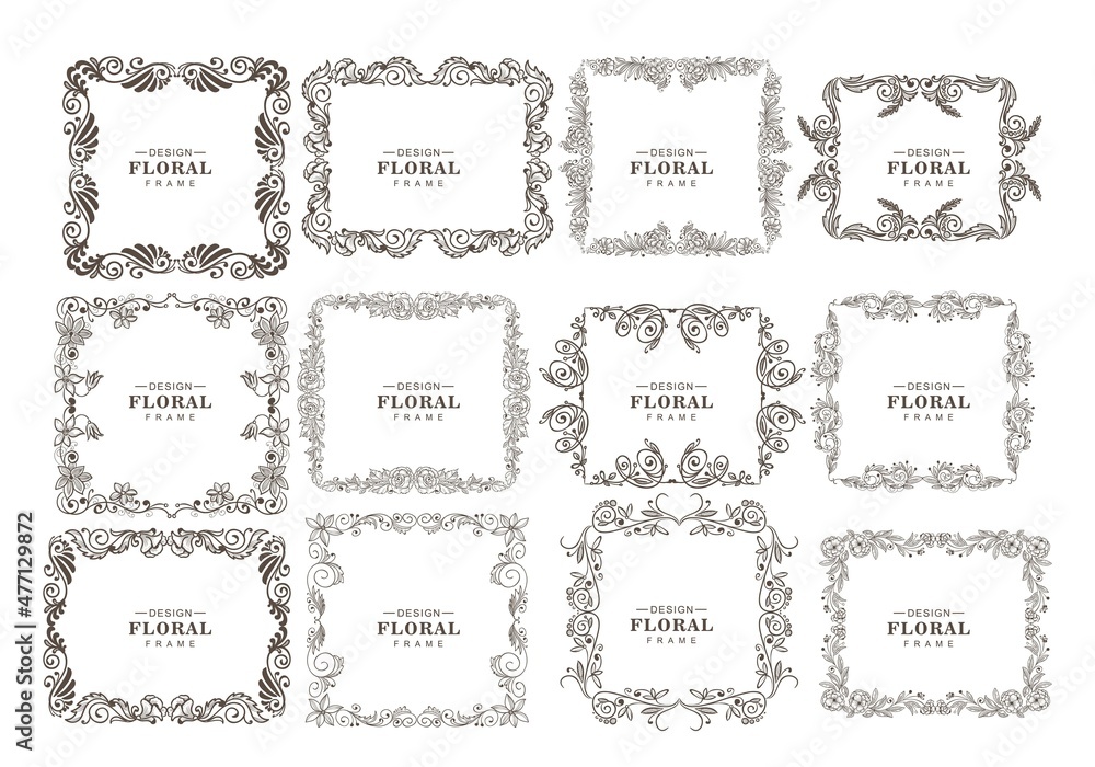 Hand drawn ornaments decorative floral frame set Hand drawn ornaments decorative floral frame set