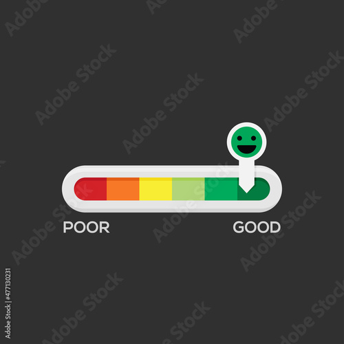 Flat vector illustration of customer satisfaction level measurement tool. Suitable for design element of customer survey infographic, service satisfaction level, and good feedback.