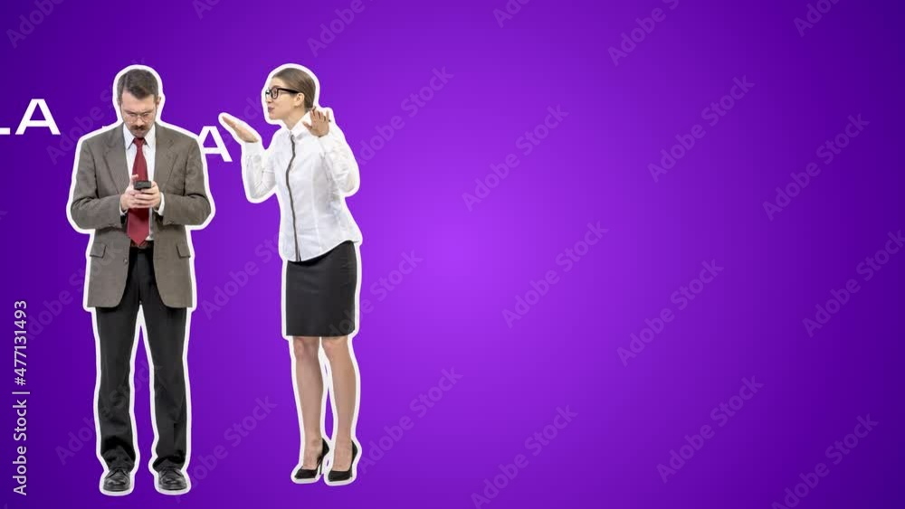 custom made wallpaper toronto digitalI am busy and bla bla bla. The funny businessman and woman communicating at office. Relationship of colleagues. 4k. Stop motion design, 2D animation. Business concept. Art collage in magazine style