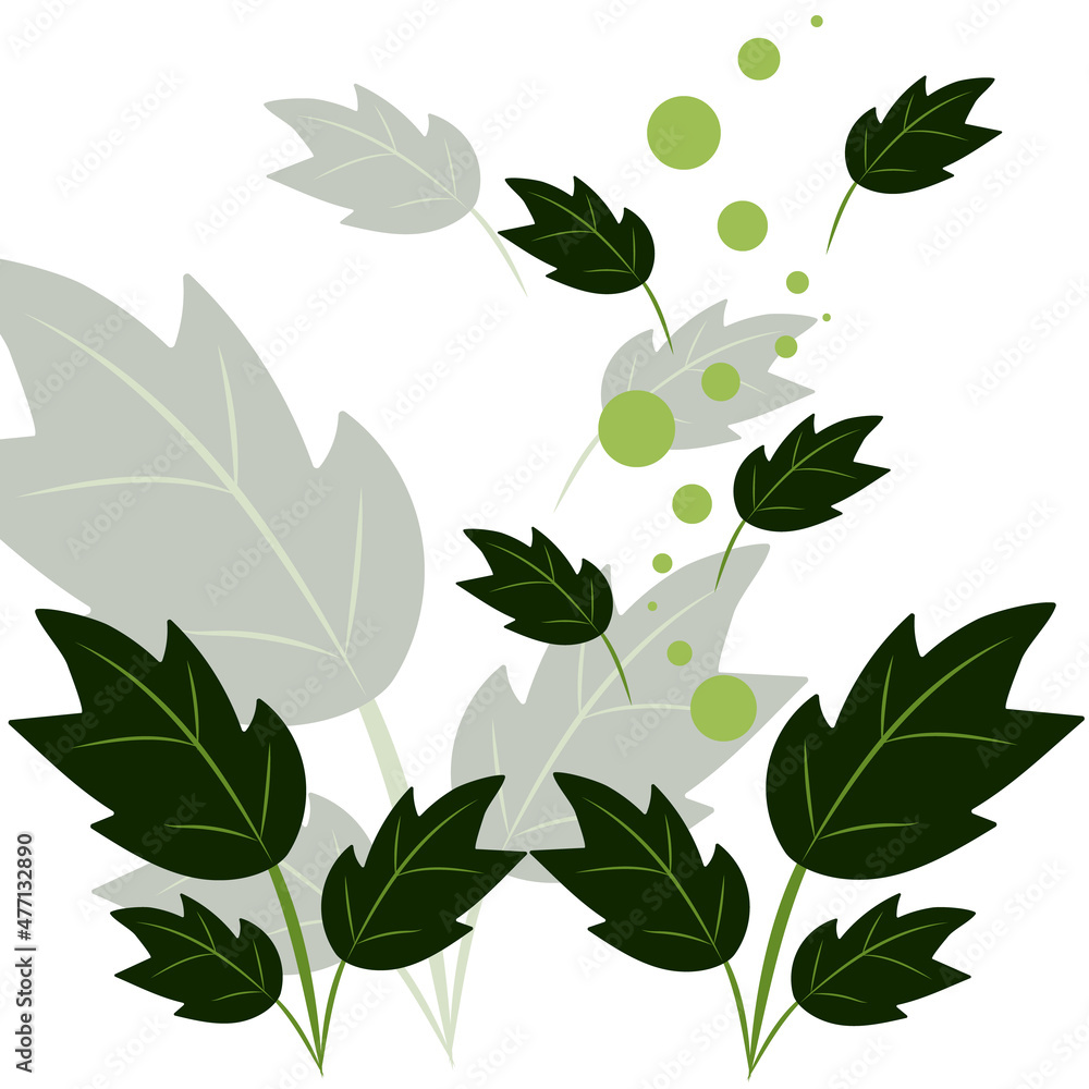pattern of different sizes of dark green leaves on thin stems pattern of different sizes of dark green leaves on thin stems