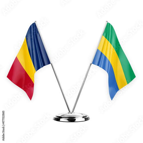 Two table flags isolated on white background 3d illustration, chad and gabon photo