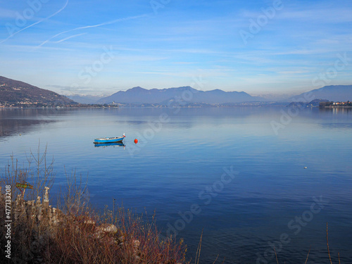 Lago Maggiore Italy scenery view from Meina near Stresa and Arona , a winter day of 2021 landscape photo