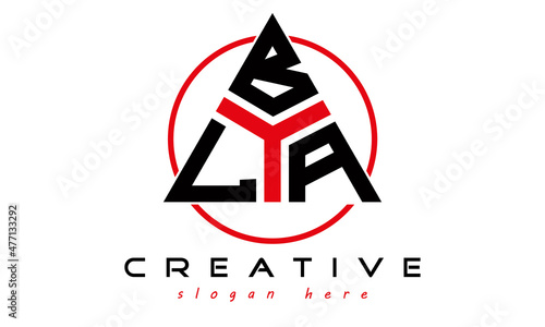 triangle badge with circle LBA letter logo design vector, business logo, icon shape logo, stylish logo template photo
