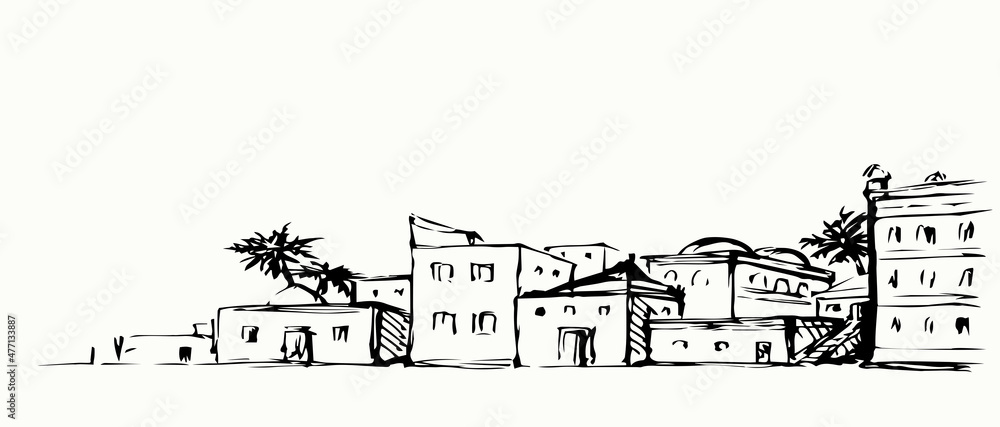 Obraz premium Ancient Arabic city. Vector drawing