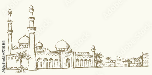 Ancient Arabic city. Vector drawing