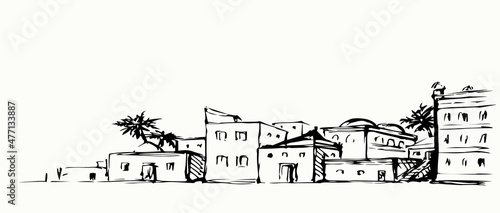 Ancient Arabic city. Vector drawing