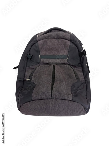 Front view of closed black backpack. Waterproof Unisex Backpack for Laptop insulated. Fashion and travel accessories.