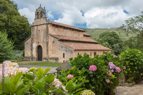 The church of San Salvador in Priesca, Asturias. A world heritage church on the Camino del Norte.