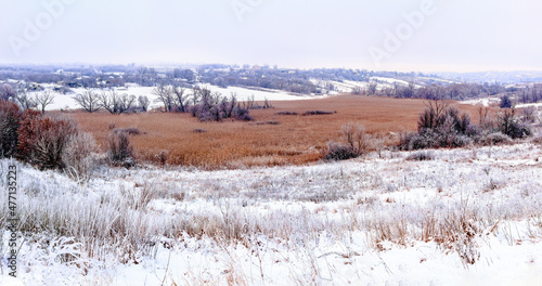 Sunday winter morning in a village in the countryside of Ukraine