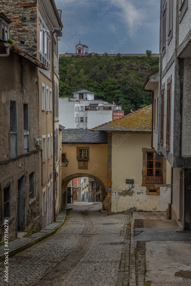 Fototapeta premium Downtown Luarca. Asturias, Spain. On the Camino del Norte, world Heritage pilgrimage route to Santiago de Compostela