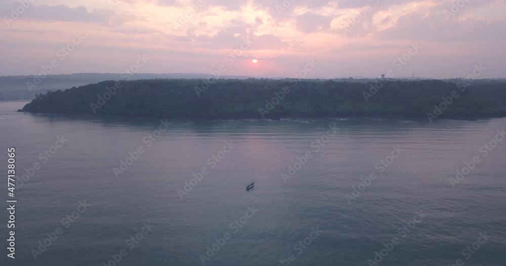 Beautiful Scenery Of Boats Sailing On Tropical Seascape Of Arabian Near Galgibaga Beach In South Goa, India. Aerial Wide Beautiful Scenery Of Boats Sailing On Tropical Seascape Of Arabian Near Galgibaga Beach In South Goa, India. Aerial Wide