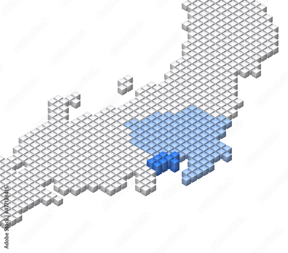 キューブドットの3D日本地図　関東　神奈川