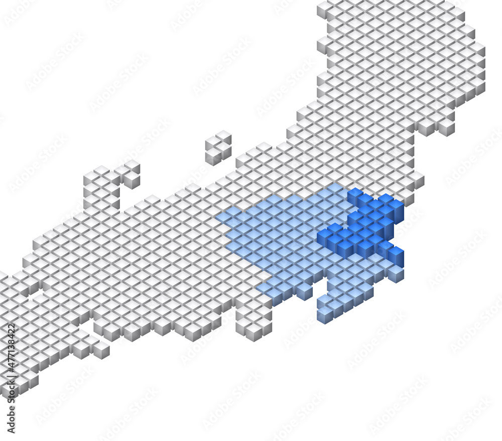 キューブドットの3D日本地図　関東　茨城