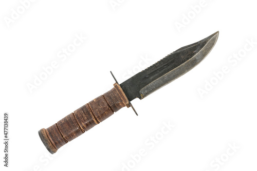 Vintage hunting knife isolated with white background. photo