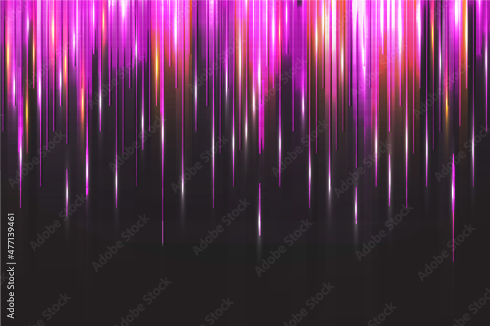 Art and Illustration colorful vertical lines with highlight, pink, purple, orange, yellow and white on black background
