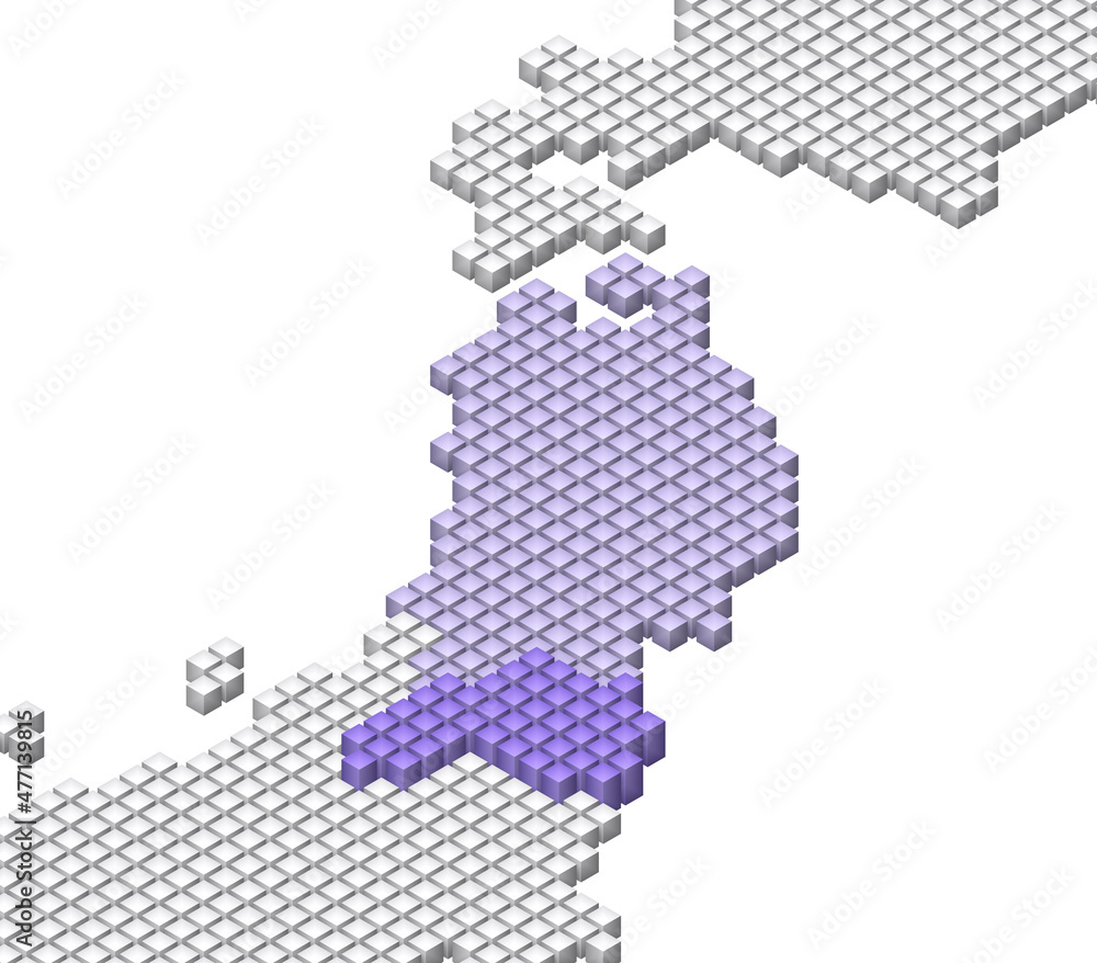 Obraz premium キューブドットの3D日本地図 東北 福島