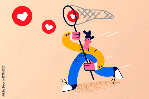 Man catch likes with net strive for followers 