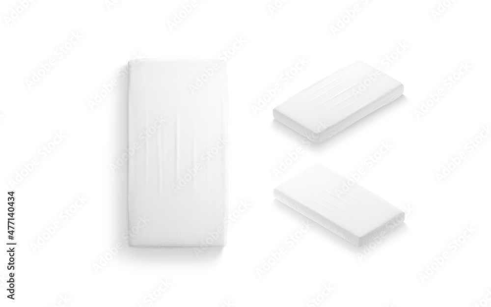 Blank white rectangle crib sheet mockup, different views Blank white rectangle crib sheet mockup, different views