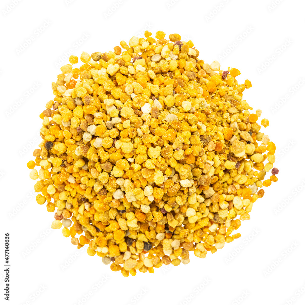 top view of pile of natural bee pollen isolated top view of pile of natural bee pollen isolated