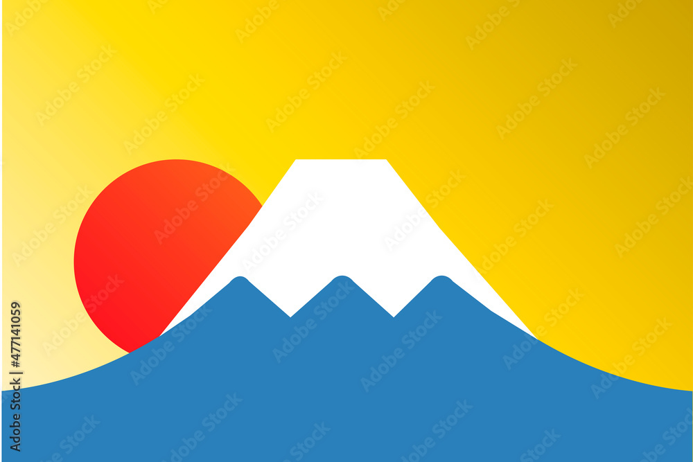 富士山と初日の出と黄金の背景 お正月のコンセプト Stock Vector Adobe Stock