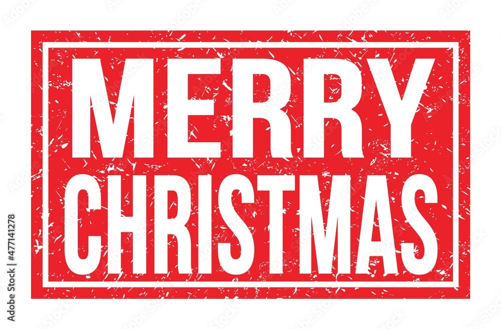 MERRY CHRISTMAS, words on red rectangle stamp sign MERRY CHRISTMAS, words on red rectangle stamp sign