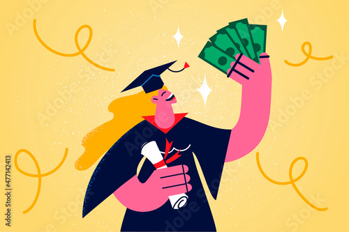 Happy graduate student in robe get scholarship 