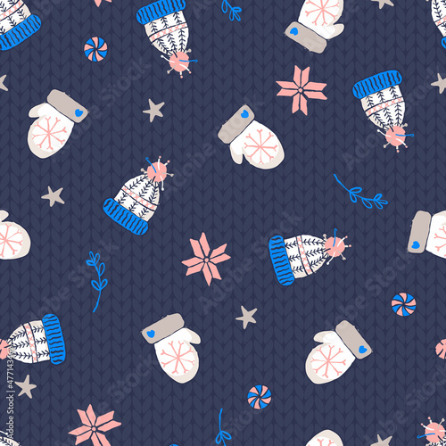 Winter Beanies and Gloves Vector Seamless Pattern