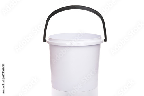 white plastic empty bucket on white background
