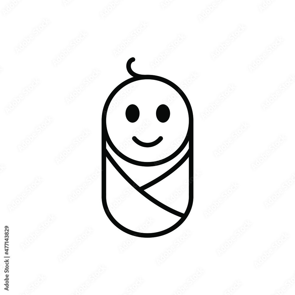 Obraz premium Newborn baby smile outline vector flat illustration design isolated