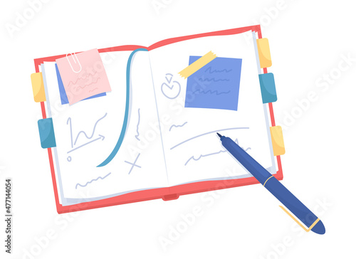 Messy organization in planner semi flat color vector object. Chaotic notebook. Realistic item on white. Lifestyle isolated modern cartoon style illustration for graphic design and animation